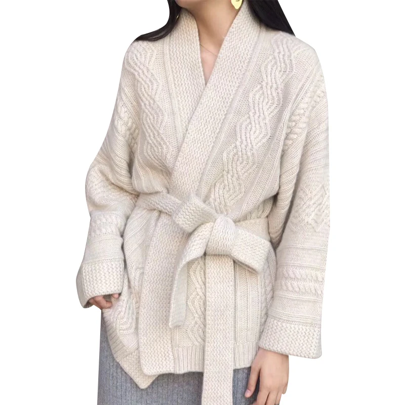 TWOTWINSTYLE вязаный корейский женский свитер с бантом, v-образный вырез, длинный рукав, высокая талия, со шнуровкой, кардиганы для женщин, осенняя мода