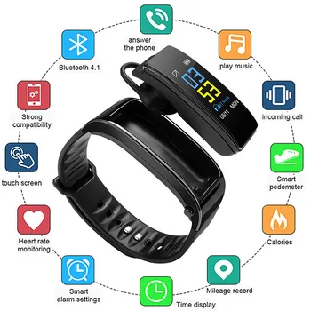

Smart Watch with Bluetooth Earphonne Fitness-Tracker Real-Time Heart-Rate Monitoring Smart-Bracelet Phone Call Wireless Earphone