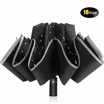 

Windproof Automatic Folding Inverted Umbrella,10 Ribs Portable Reverse Umbrella with Reflective Stripe,Teflon Umbrella