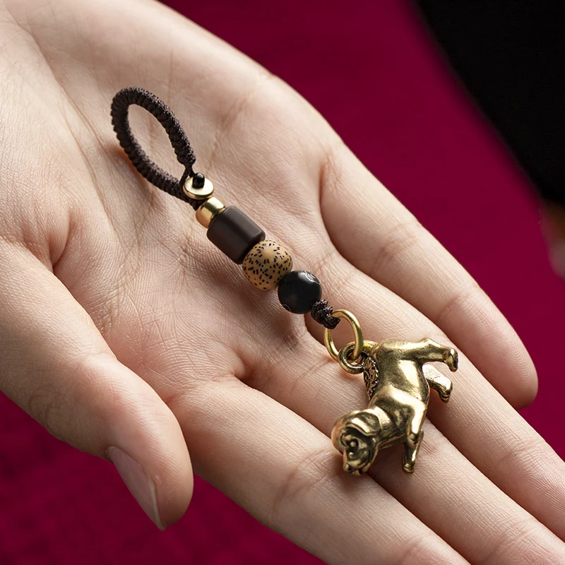 brass dog keychain rope pendant (6)