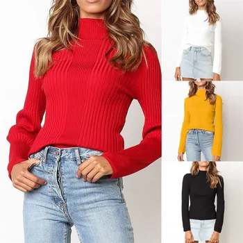 

Female autumn winter sweater Pullover Plus Size Women Knitted Patchwork Long Sleeve Solid O-Neck Sweater Tops Y920
