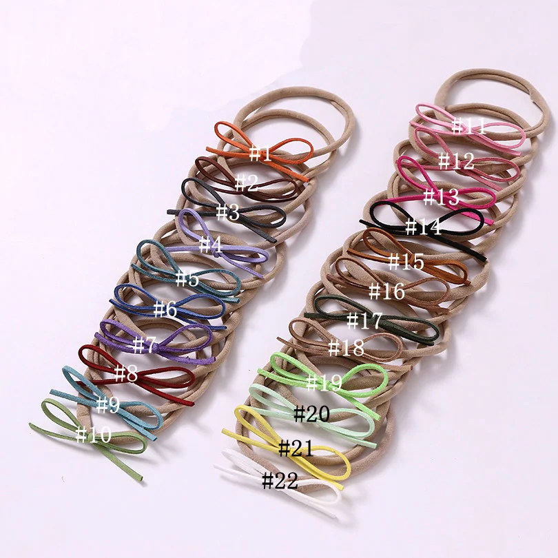 

50 PCS/lot , Tiny Suede Bow Nylon headband, Super soft thin headband, Holiday Gift, You pick the colors