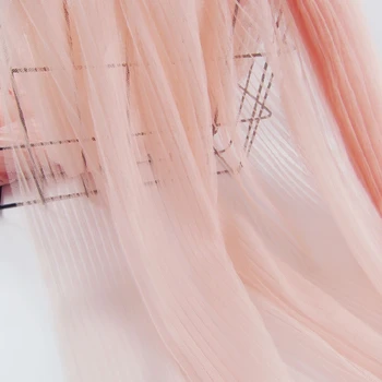 

5M Shrimp Pink Mesh Pleated Ruffled Organ Pleated Polyester Mesh Gauze Wedding Dress Tulle Net Fabric For Skirt Dress Material