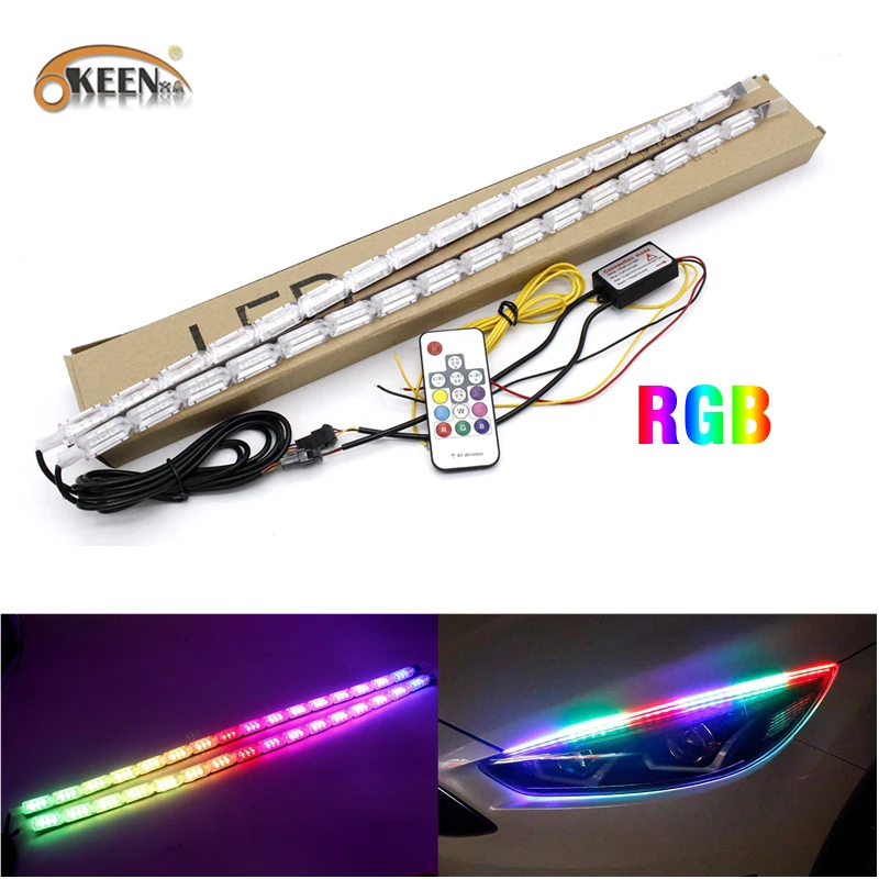 

2Pcs Flexible Crystal RGB LED Daytime Running Light Strip 8 Models DRL Turn Signal Lamp For Headlight Remote Control Flowing