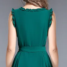 Европа и Америка,, платье без рукавов с вырезом лодочкой, необычное однотонное платье средней длины с талией