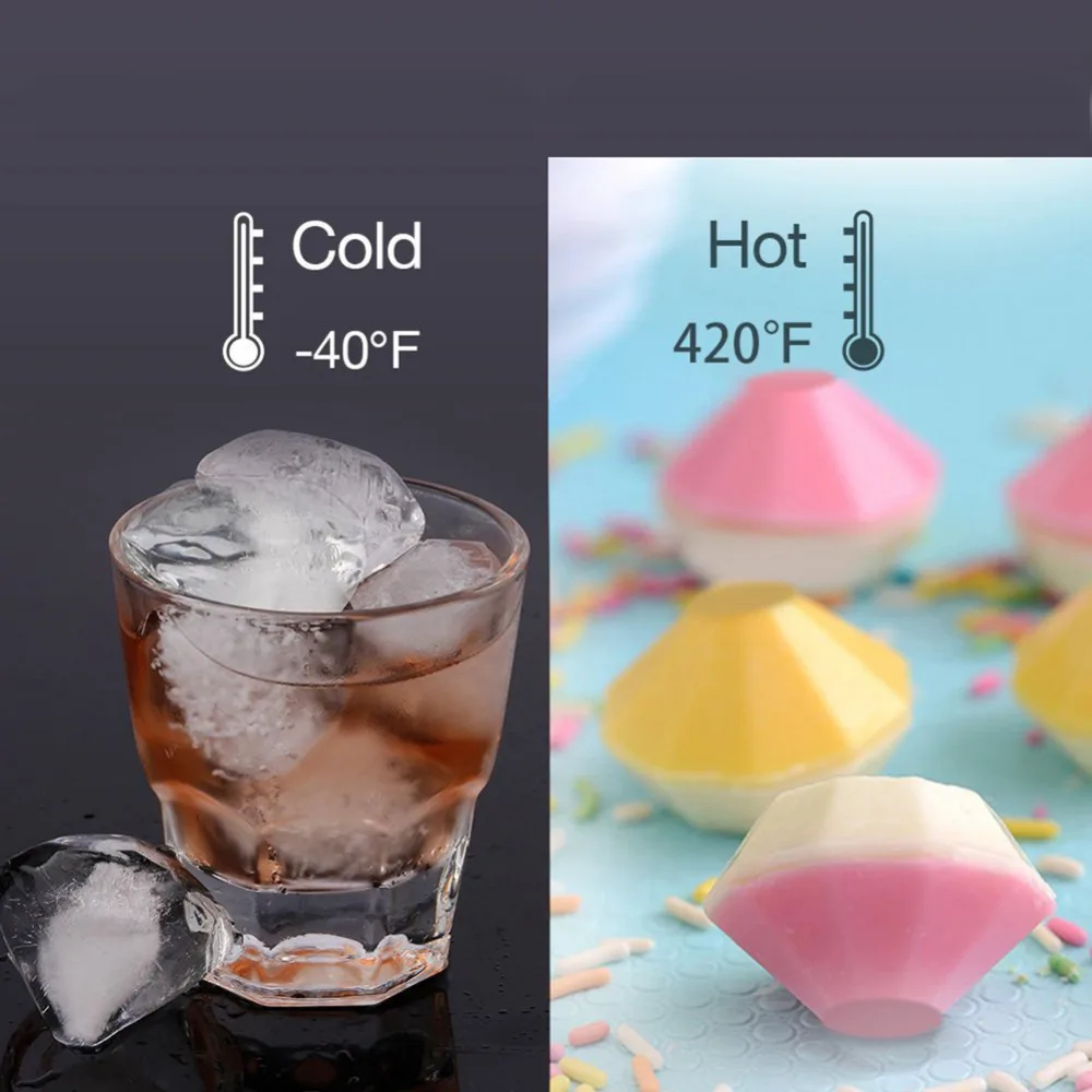 4 Holes Ice Mold Silicone Diamond Shaped Reusable Ice Cubes Maker Chocolate Mold Party Bar Tools