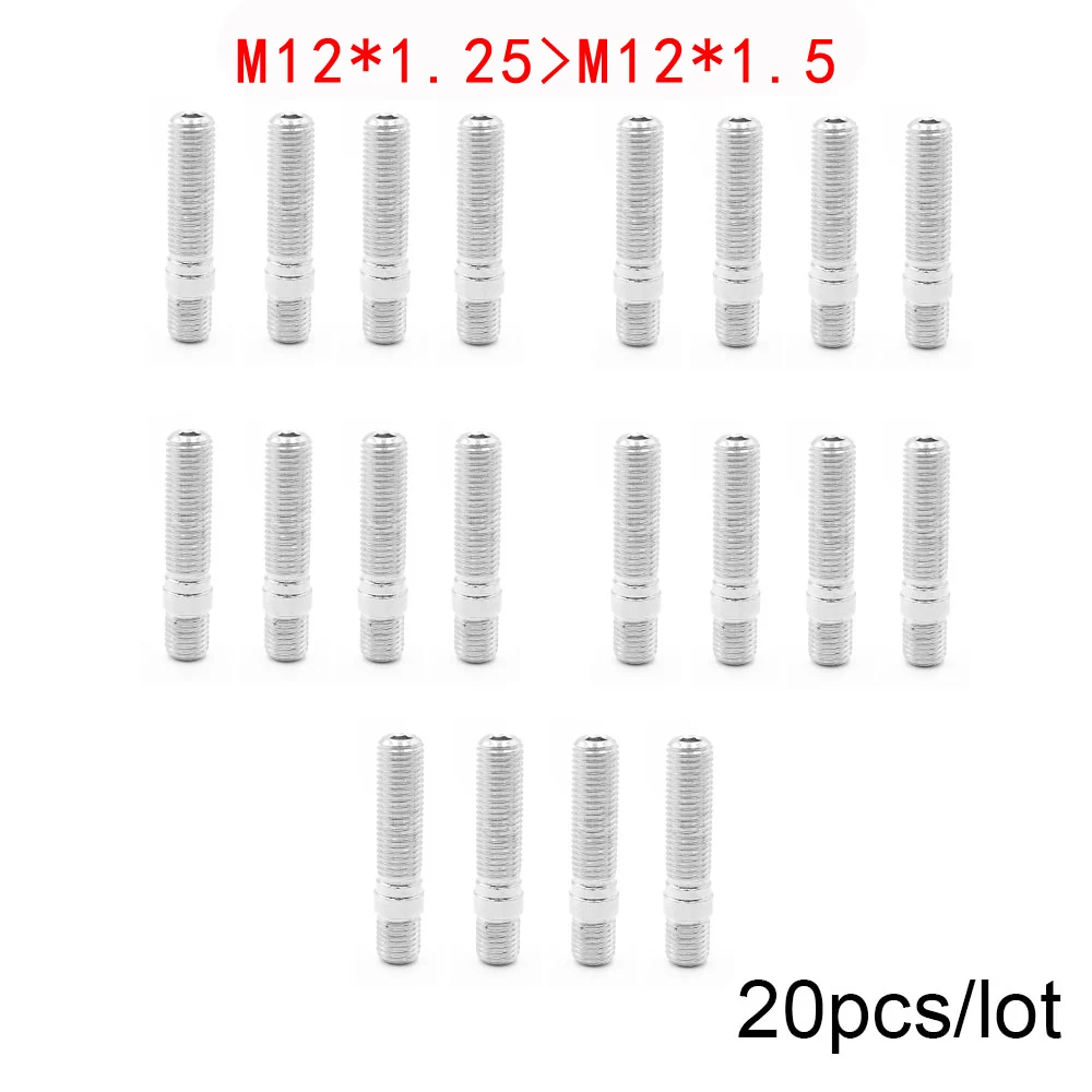 20 шт. M12* 1,5 до M12* 1,25 Новое гоночное автомобильное колесо шпильки преобразования высокие болты для шпильки 58 мм