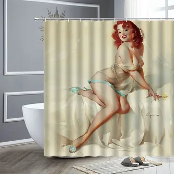 

Character Pattern 3D Bathroom Curtains Waterproof Polyester Fabric Shower Curtain Bathing Must-Have Bath Screen With Hooks