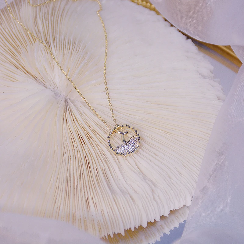 Exquisite Temperament Inlaid Zircon Fish tail Necklace for Women High Quality 14K Real Gold Zirconia Necklace Koyle Jewelry