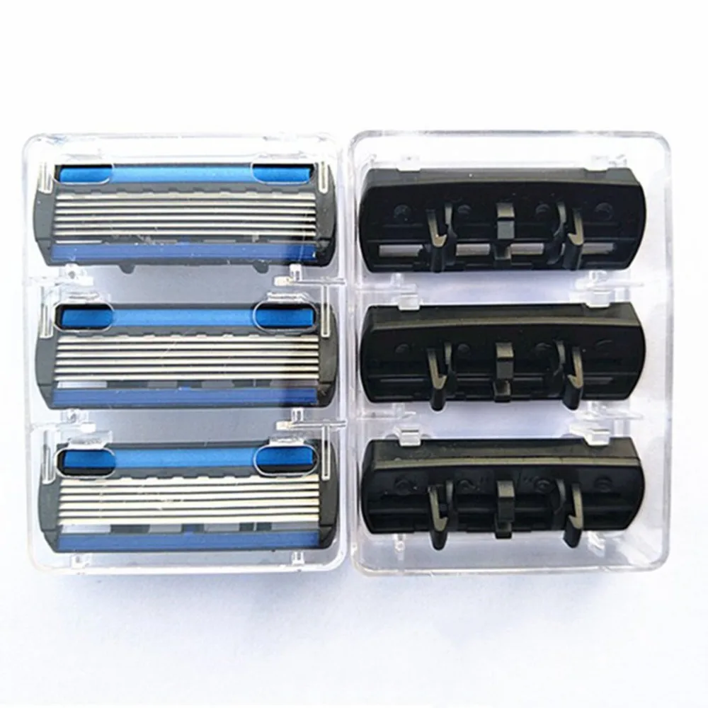 

6 Layers Razor 1 Razor Holder + 7 Blades Replacement Shaver Head Cassette Shaving Razor Set Blue Face Knife For Man 2018 Selling
