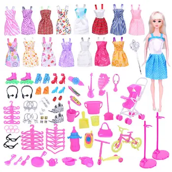 

Besegad 114PCS Doll Dress Shoes Accessories Kit Playset Pretend Play Toys for Barbie Dolls Kids Girls Gift Random Style Color