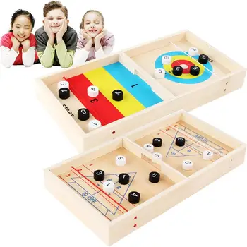 

1 Set Catapult Chess Bumper Wooden 2 in 1 Ice Shuffleboard Parent-Child Interactive Game Table Educational Toy Set Brain Teaser