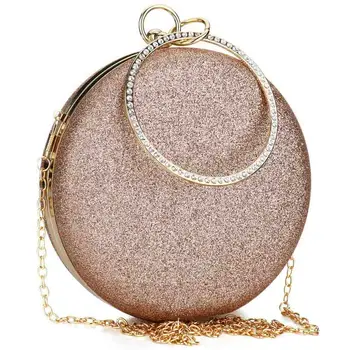 

2020 Women Party Bags Wedding Evening Clutch Circular Chain Round Bag Purses Crossbody Shoulder Bags Clutch Gold Gillter Handbag