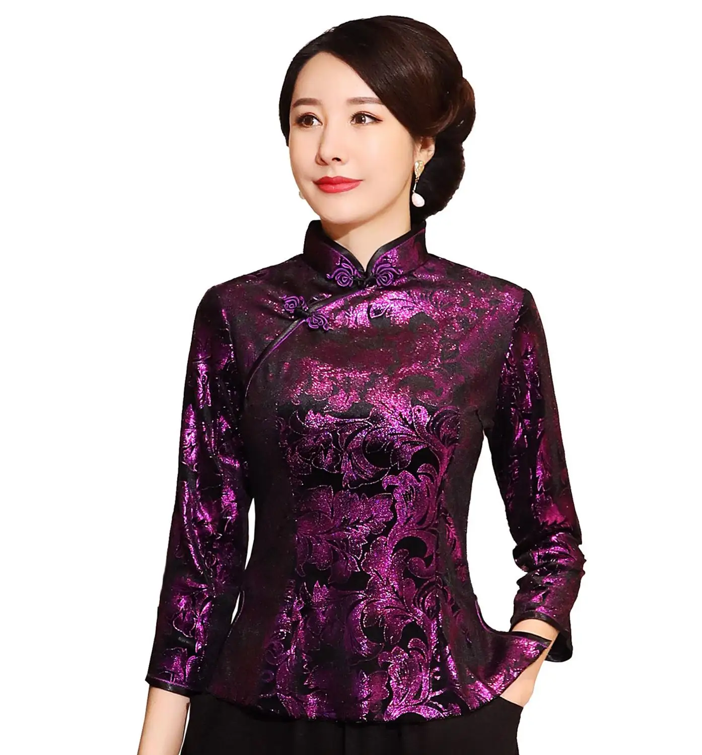  Shanghai Story Chinese Button Woman's Shirt chinese traditional top 3/4 Sleeve cheongsam top Velvet