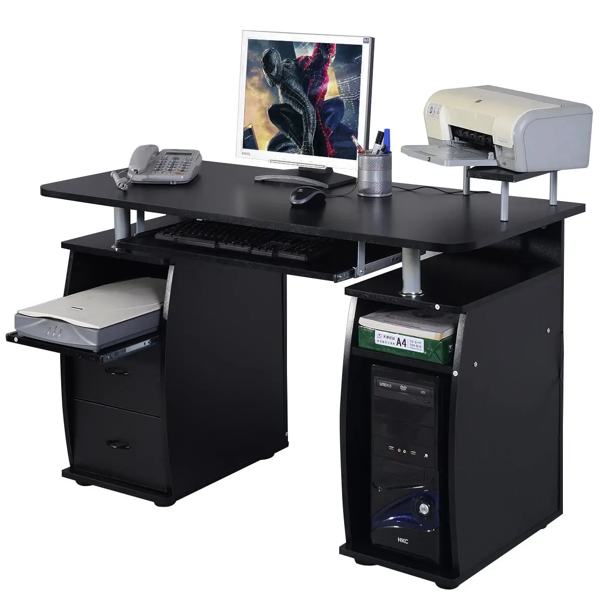 Costway компьютерный стол для компьютера рабочая станция офисный домашний монитор и полка для принтера мебель черный