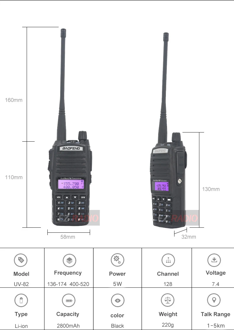 Baofeng UV-82 Dual Band UV 82 Walkie Talkie VHF UHF 136-174MHZ 400-520MHZ Portable Transceiver Ham Radio Transceiver UV 9R 5R hunting walkie talkies