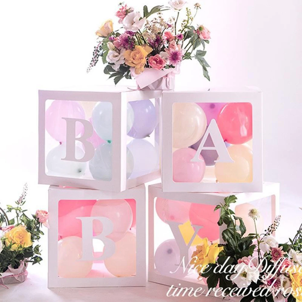 

4pcs/Set DIY Transparent Box Latex Balloon BABY/LOVE Blocks For Boy Girl Baby Wedding Birthday Party Gift Boxes Decor Backdrop