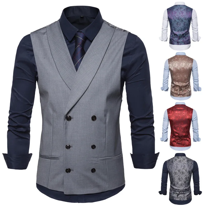 

9698 New Men's Clothing Casual Solid Colorl British Style Double-breasted Suit Vest