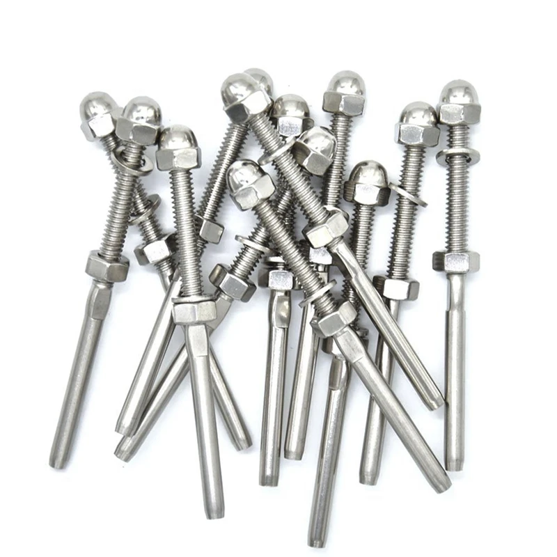 

HHO-(12-PACK) Stainless Threaded Terminal Stud End Fitting for 1/8 Cable Deck Railing Hand Swage T316 Marine Grade