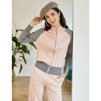 

Women Sweater Suits and Set Casual Knitted Sweaters Pants 2PCS Track Suits Zipper Women Trousers+Jumpers Top Clothing Sets