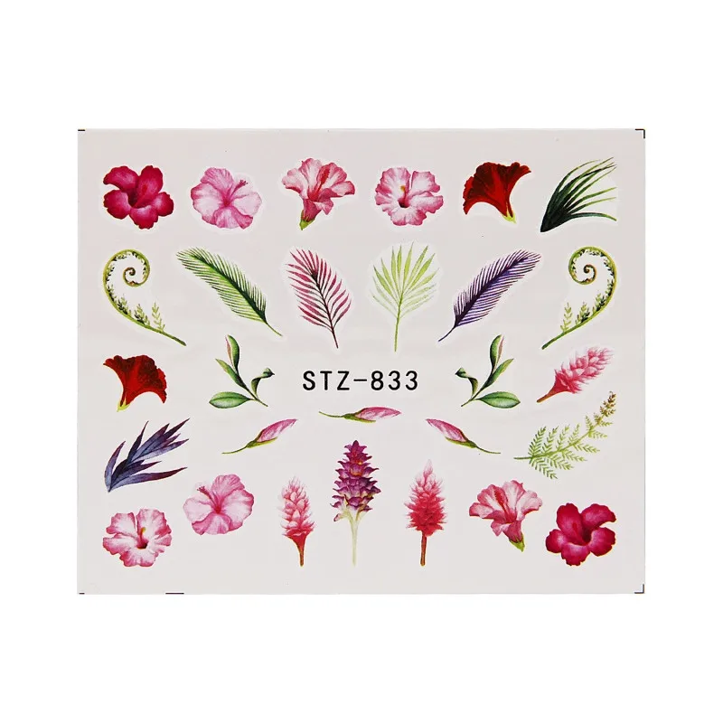 19 Designs Water Nail Stickers Decal Flamingo Flowers Leaf Transfer Nail Art Decorations Slider Manicure Watermark Foil Tips - Цвет: STZ-833