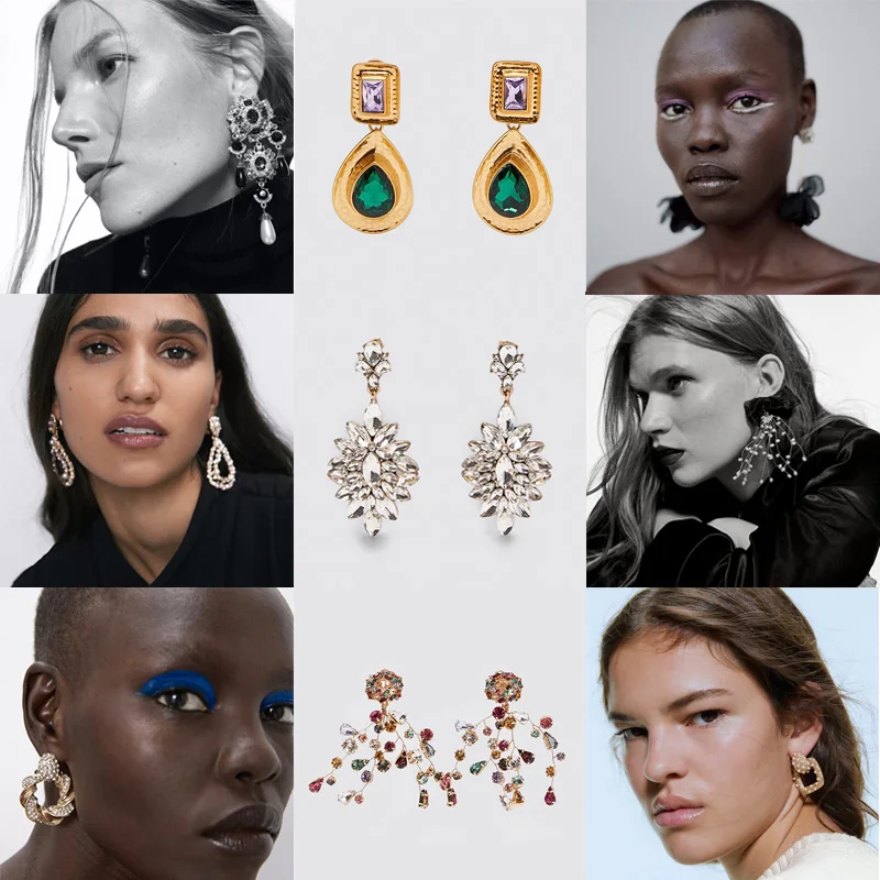 Women 2020 ZA Drop Earrings Retro Golden Tassel Crystal Dangle Earring Geometric Flowers Wedding Charm Party Gift New Wholesale | Украшения