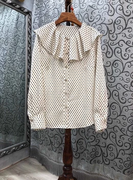 

2020 Early Autumn New Women's Ruffled Large Lapel Decorative Dot Prints Long Sleeve All-match Shirt 730