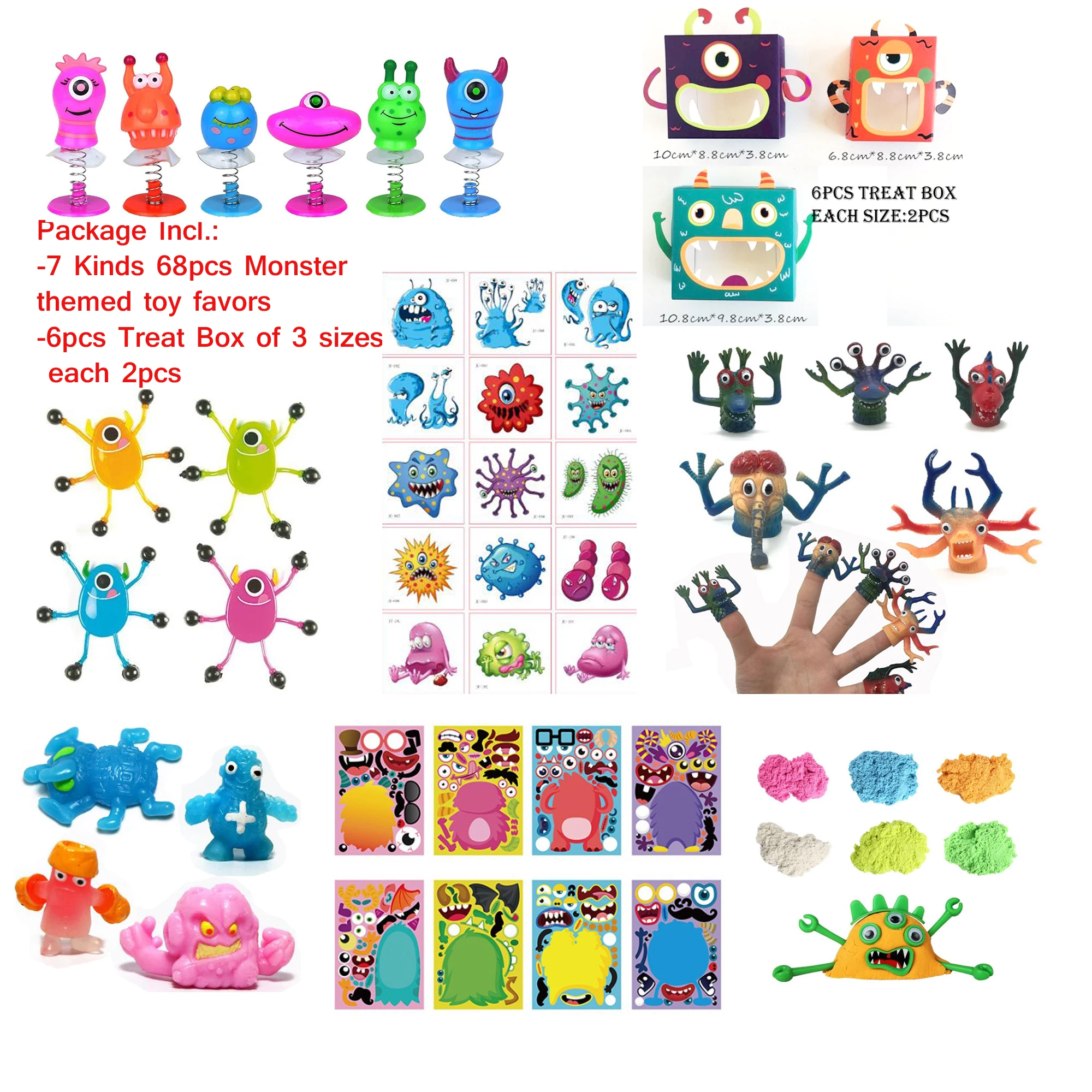 Juguete con temática de monstruo de FreeShip para niños, marionetas de dedo sobre orugas, tatuaje adhesivo de arena, criatura pegajosa realista, recuerdo de fiesta