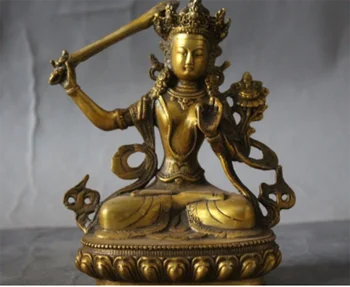

6" Tibet Buddhism Gilt Bronze Manjushri Bodhisattva Tara Goddess Kwan-yin Statue