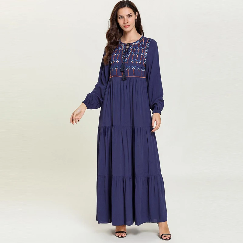 Plus Size Hijab Muslim Dress Arabic Abaya Turkish Dresses Islamic Clothing Abayas For Women Caftan Moroccan Kaftan Robe Dubai - Цвет: Dark blue dress