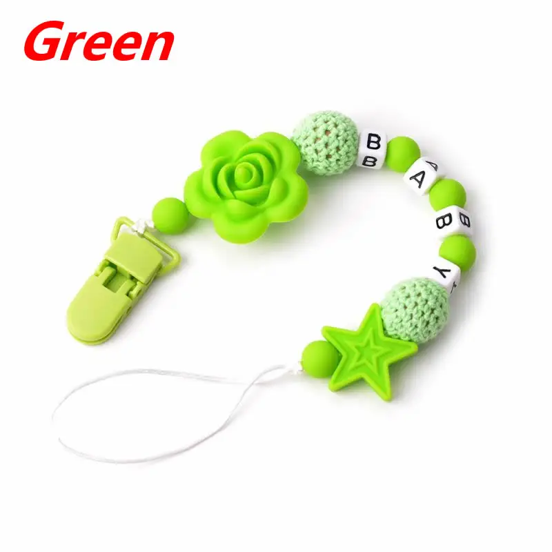 Green DIY персонализированное цветное, с бисером, Детская Соска-пустышка с зажимом на цепочке, Силиконовая зубная игрушка для новорожденных - Цвет: Green