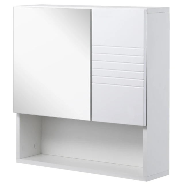 kleankin Armario de Baño de Pared con 3 Estantes Abiertos y 1 Puerta Mueble  Auxiliar Suspendido Moderno 48x20x50 cm Gris