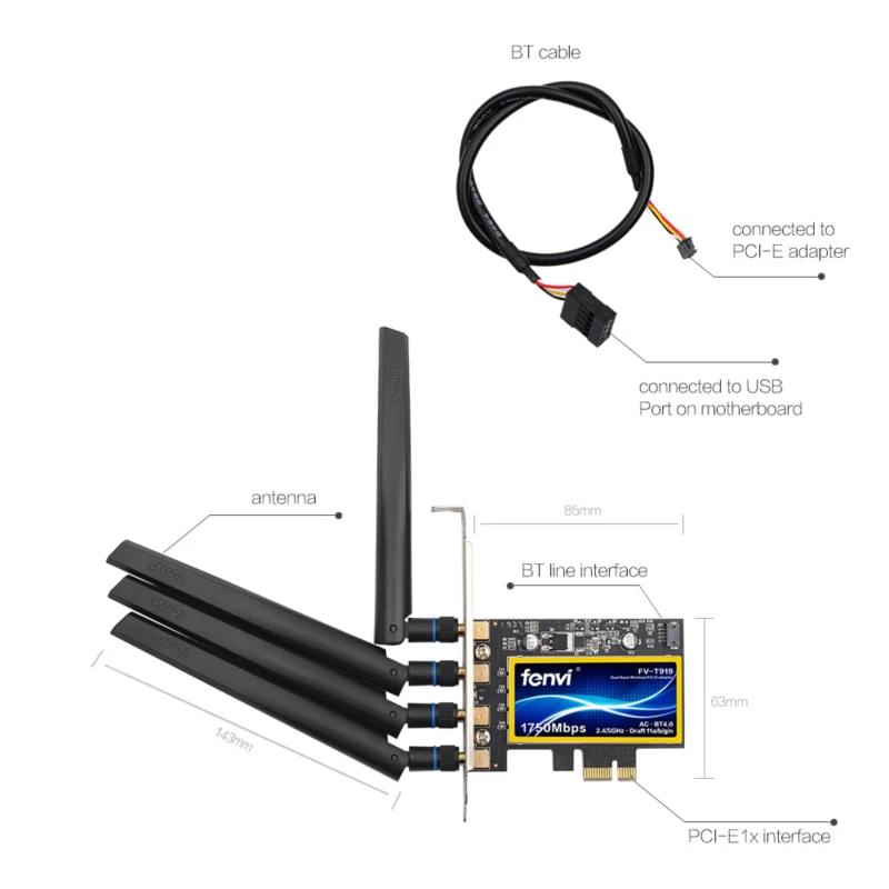 FV T919 1750Mbps Dual Band 802 11AC Desktop Wifi Adapter Broadcom BCM94360 Wireless Bluetooth 4 0 3