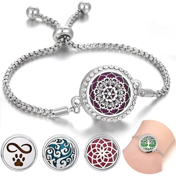 

2020 New Aromatherapy Bracelet Diffuser Jewelry Adjustable Chain Crystal Kaleidoscope Lotus Flower Aroma Perfume Locket Bracelet