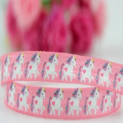 pink 20 ярдов, 9 мм, эластичная лента с единорогом, 3/8 дюймов, эластичная лента для повязки на голову из полиэстера с рисунком - Цвет: pink