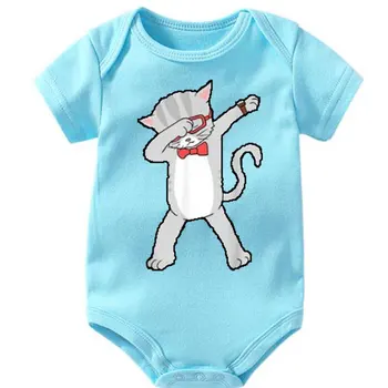

Baby Bodysuit Summer Clothes Boys Girls Jumpsuit Funny cat with bow Short Sleeve Cotton baby clothing Infant sets 0-24M for Kids