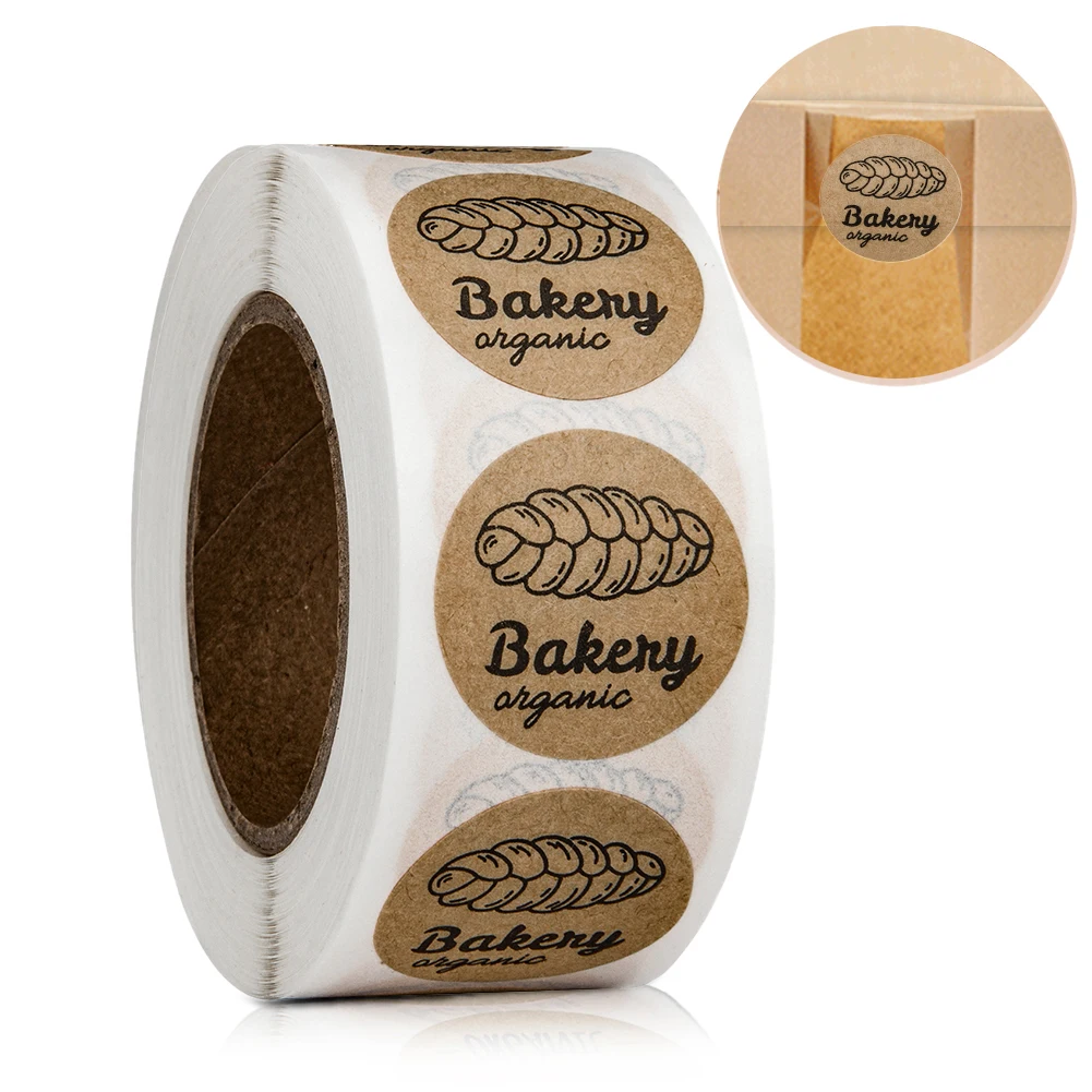 

500PCS Round 1inch Kraft Baked with Love Stickers Handmade Bakery Sticker Labels for Baked Food Bread Decor