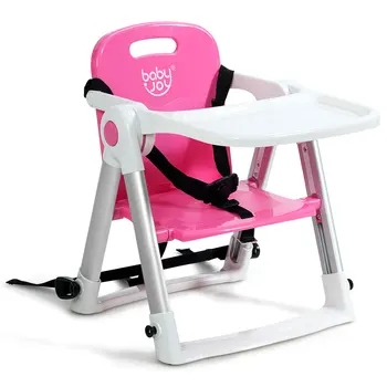 

Baby Seat Booster Folding High Chair W/ Safety Belt & Tray Dining Outing Pink