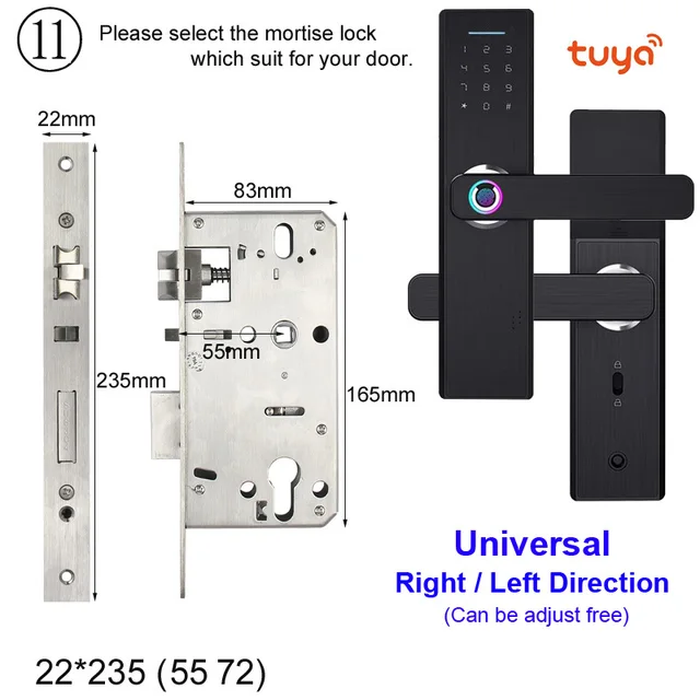 RAYKUBE Wifi Electronic Door Lock With Tuya APP Remotely / Biometric Fingerprint / Smart Card / Password / Key Unlock FG5 Plus 22x235 5572