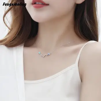 

Fengxiaoling 2020 Trend Large 925 Sterling Silver Beautiful Moonstone Necklace Lucky Stars Zircon Pendant Necklaces For Women