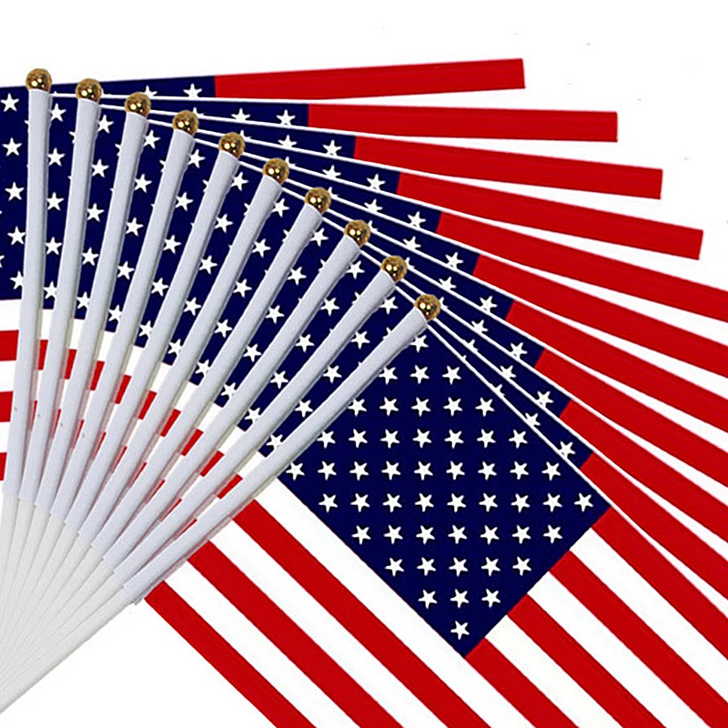 

10PCS 14*21cm American United Kingdom Trump Comrade Flag Sewn Stripes Embroidered Stars Brass Grommets Decoration USA US U.S.