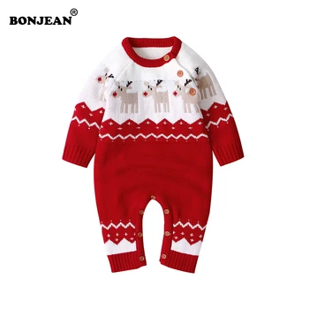 

Christmas Baby Clothes Thick Cartoon Knitted Baby Romper Deer Jumpsuit Costume Warm Newborn Long Sleeves Sweater Outwear Coat