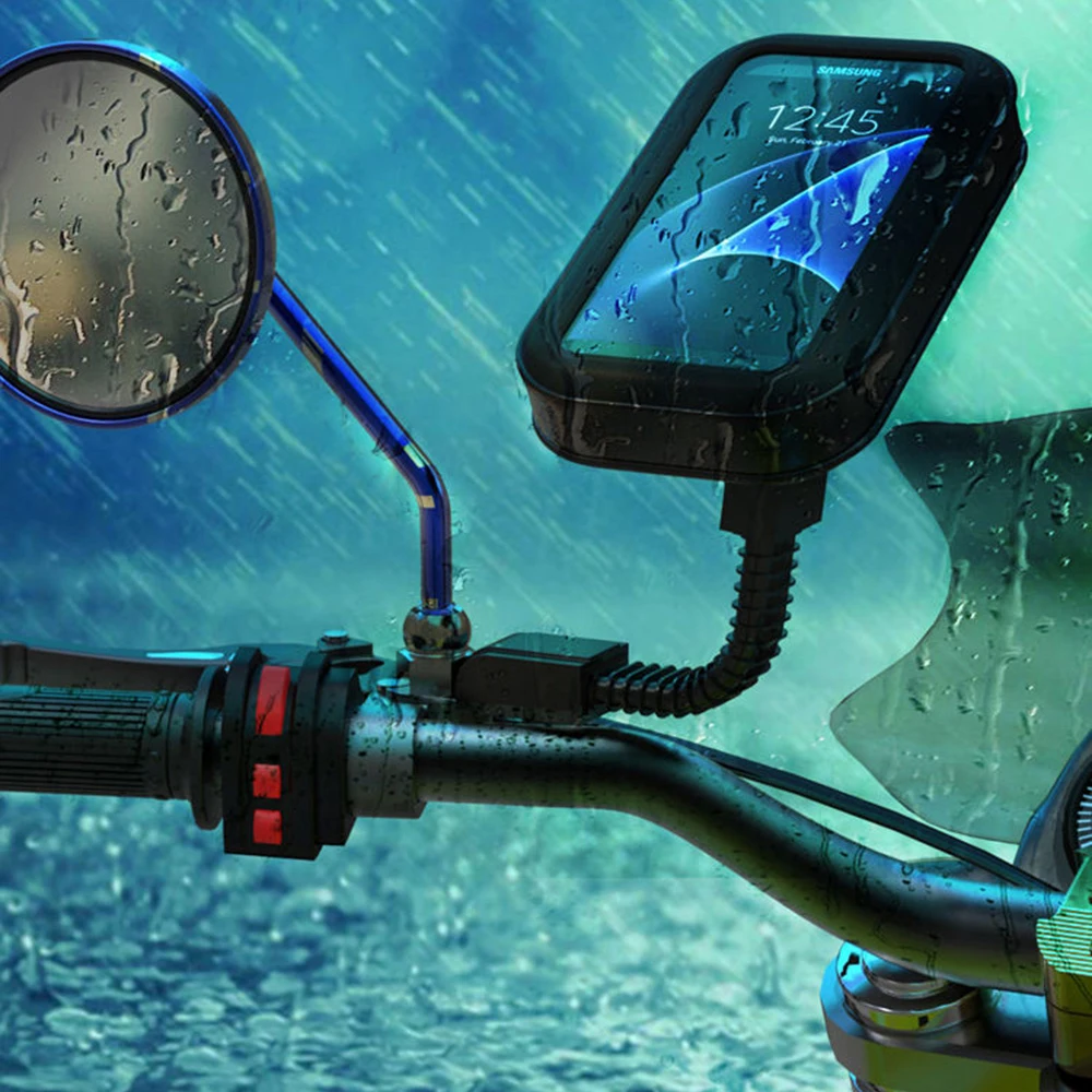 Motorcycle Telephone Holder Support Moto Bicycle Rear View Mirror Stand Mount Waterproof Scooter Phone Bag for All smartphones