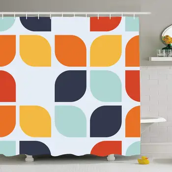 

Shower Curtain Set with Hooks 60x72 Geometric Element Cover Basic Poster Graphic Repeat Fashion Pattern Retro Funky Vintage