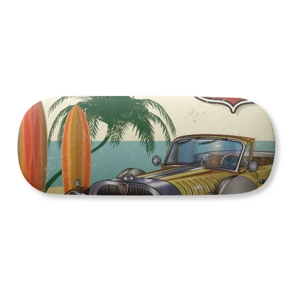 

Colorful Classic Cars Beach Pattern Glasses Case Eyeglasses Clam Shell Holder Storage Box
