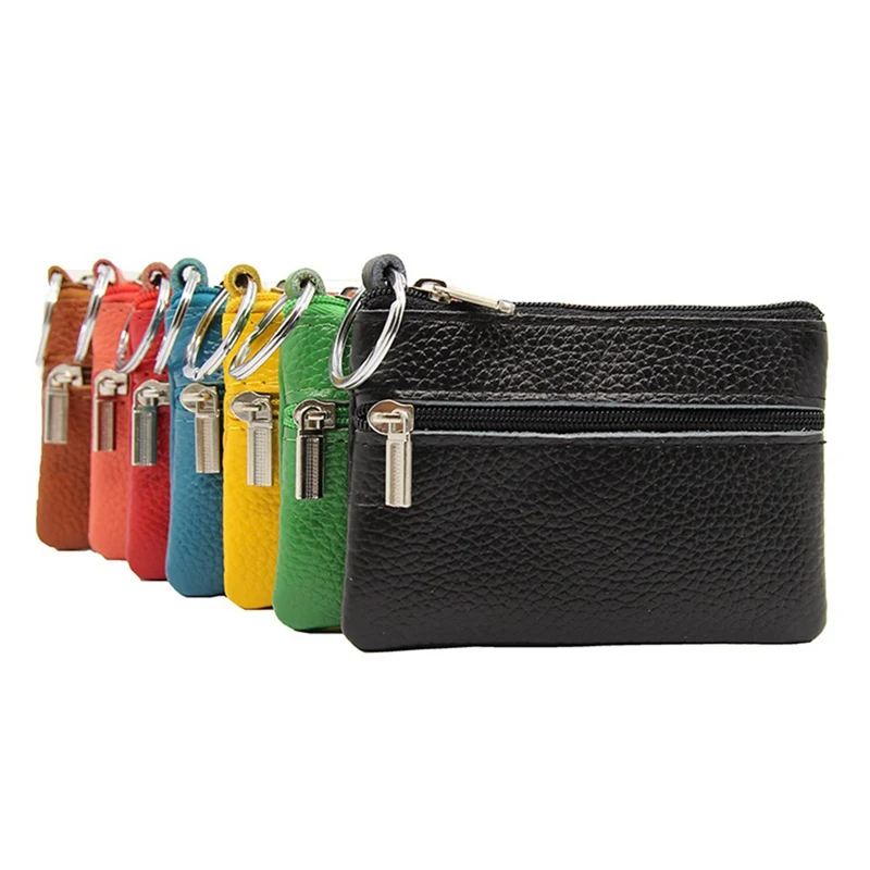 

1 PC Mini Cowhide Coin Purse Women Men Square Zipper Real Leather Coins Bag Key Wallet Pouch Purse Bus Card Package Dropship