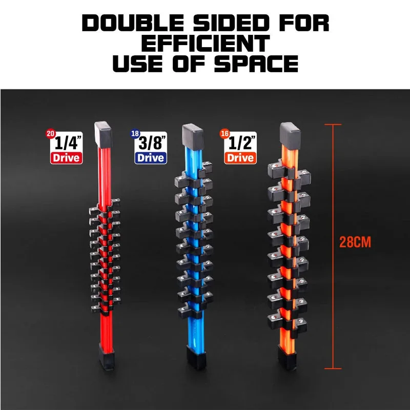 Double Sided Socket Wrenchs Organize Holder 1/4 3/8 1/2 Universal Mountable Sliding Holder Rail Tool Storage Socket Rail Rack socket wrench set socket wrench
