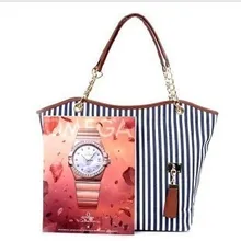 Hot Selling Vertical Stripe Tassels Casual Canvas Stripes WOMEN'S Bag Mix And Match Shoulder Bag Handbag Chain Trendy Bag Specia