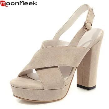 

MoonMeek 2020 Big size 33-43 fashion high heels shoes comfortable flock platform women sandals solid color summer women pumps