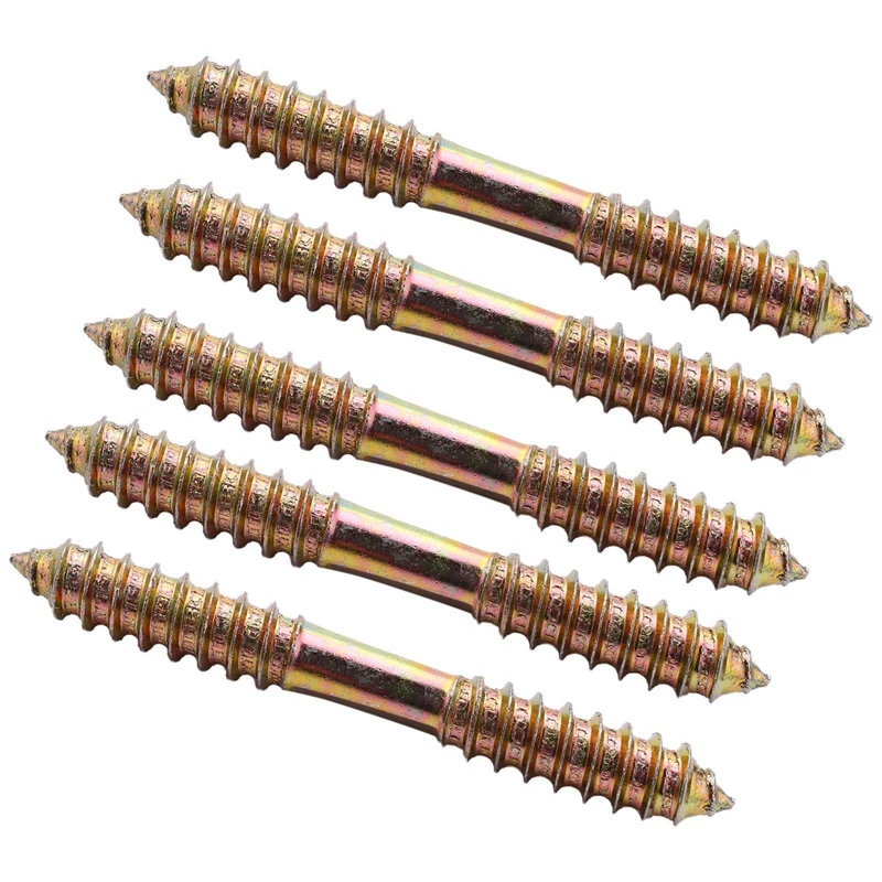 M8 x 70mm Double Ended Wood to Wood Furniture Fixing Dowel Screw 5Pcs F4V9